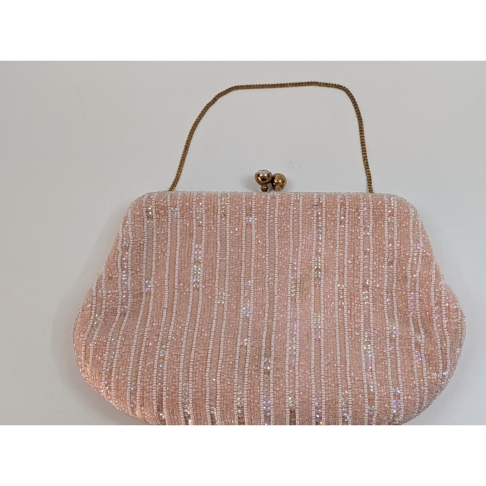 Bags by Josef Vintage Pink Beaded Sequin Evening Bag Clutch Made in France MCM - Picture 3 of 14